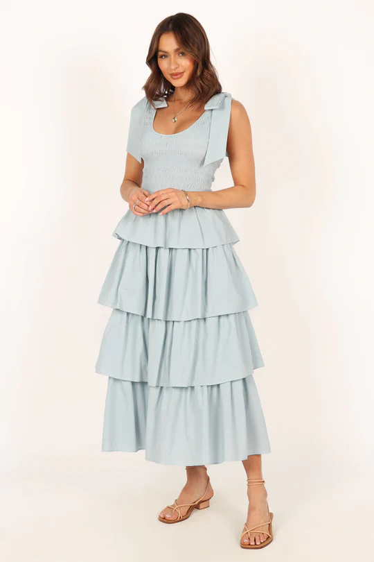 Pleated layered maxi skirt front...