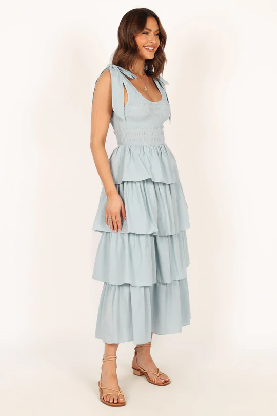 Pleated layered maxi skirt side