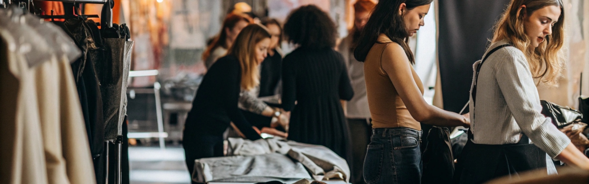 Teamwork and hands-on craftsmanship in the fashion production process.