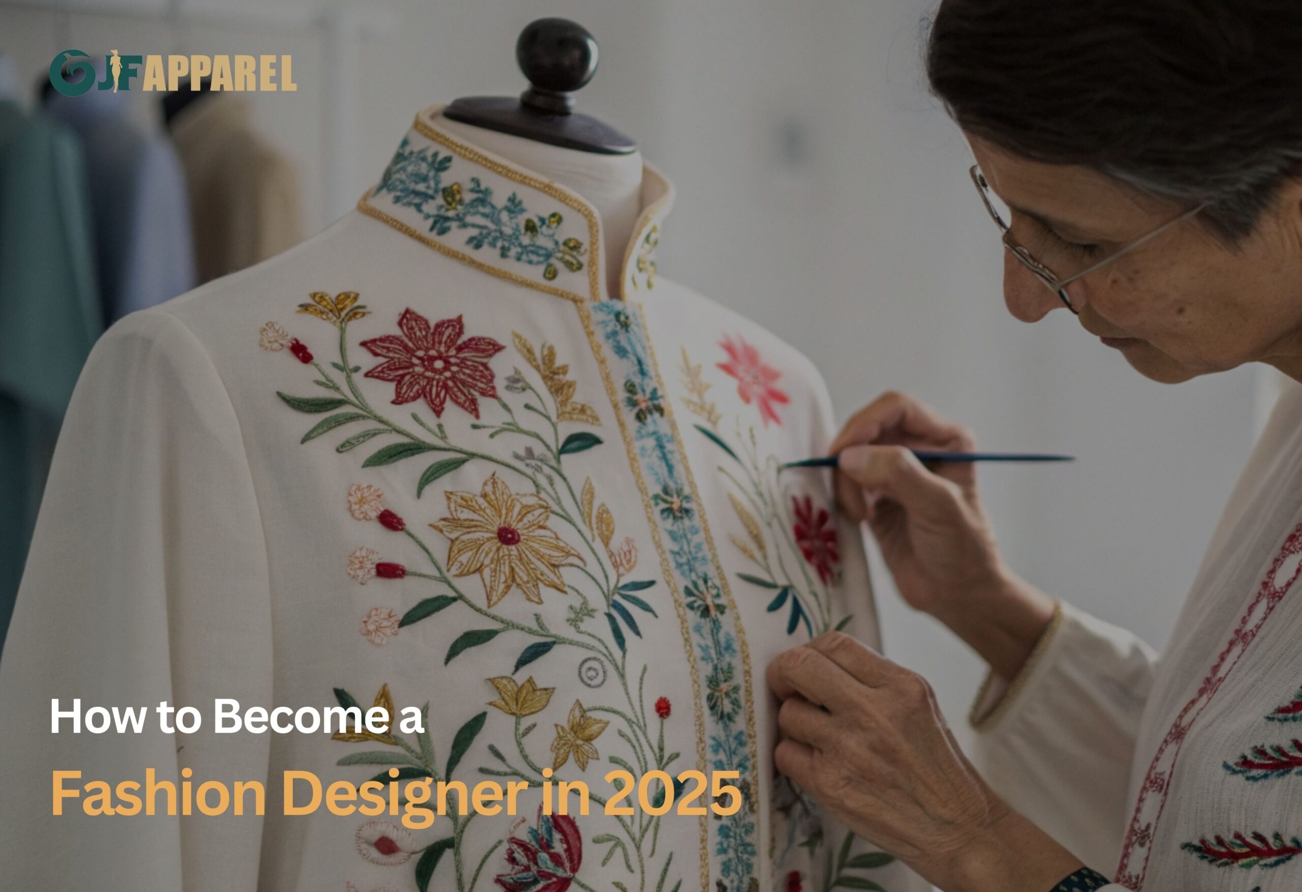 Artisan crafting, floral embroidery, detailed design, traditional garment decoration.