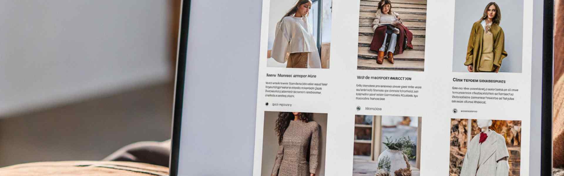 Laptop displaying a fashion blog with clothing articles and images.