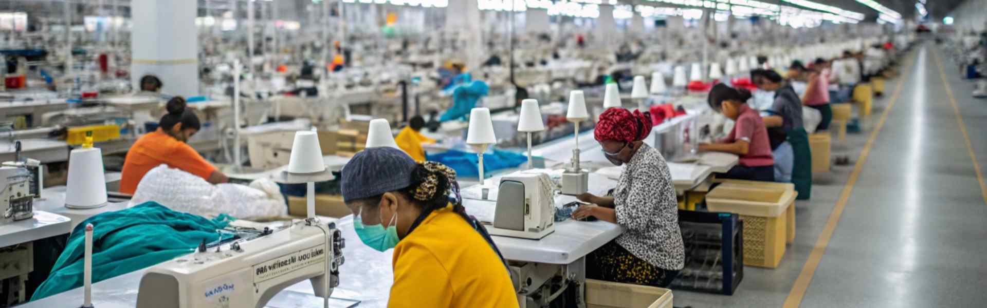 Man holding a tablet with production data in a garment factory.