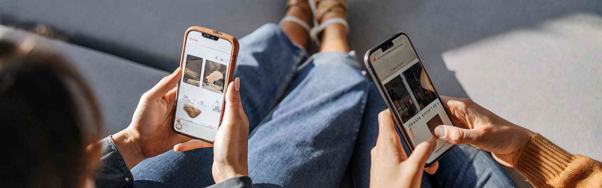 Two people browsing online shopping apps on their phones.