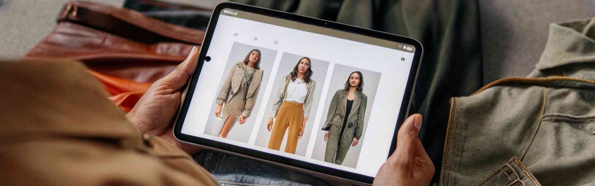 Person shopping for clothes online using a tablet.