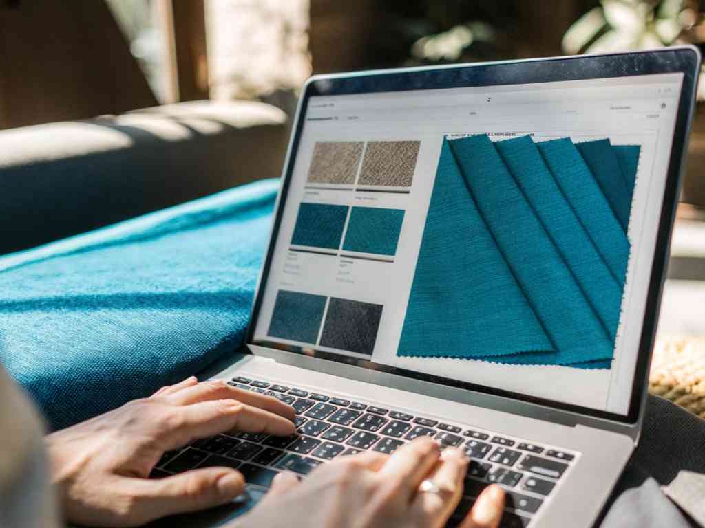 A person browsing fabric options on a laptop screen.