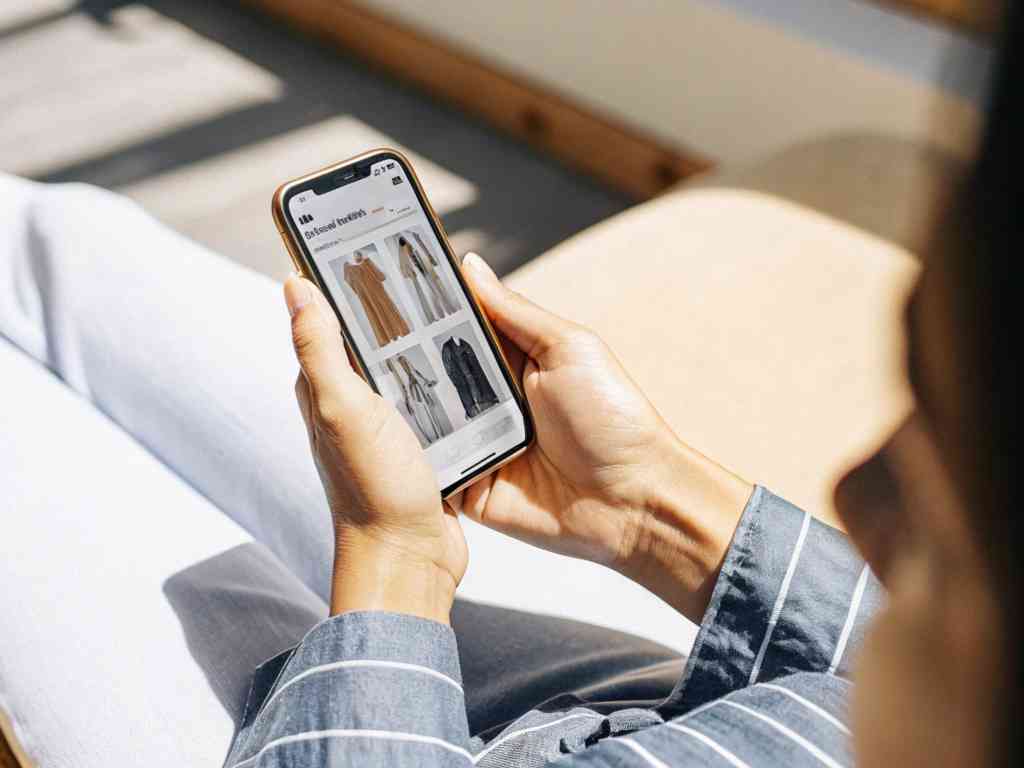 A person browsing fashion clothing on a smartphone while relaxing.