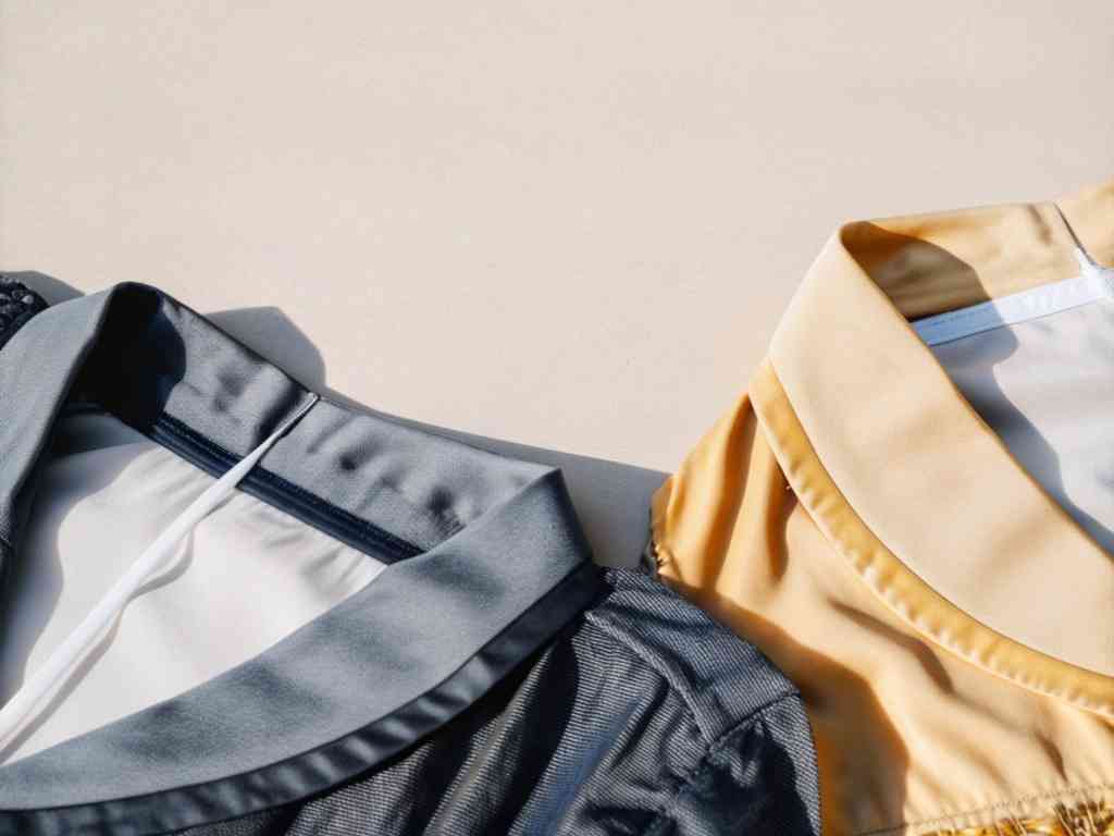 Close-up of two shirts with structured collars, one gray and one yellow