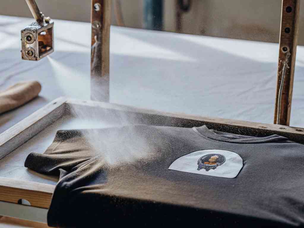 Spray being applied to printed black T-shirt