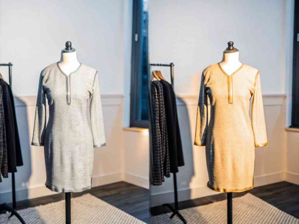 Two mannequins display same dress in different lighting