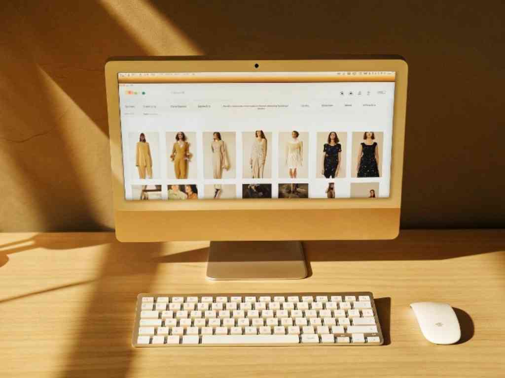 Computer screen showing online homecoming dress shopping