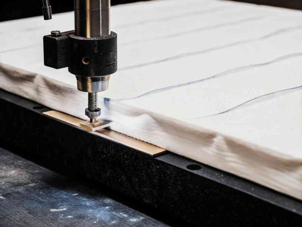 Industrial machine stitching white textile material precisely