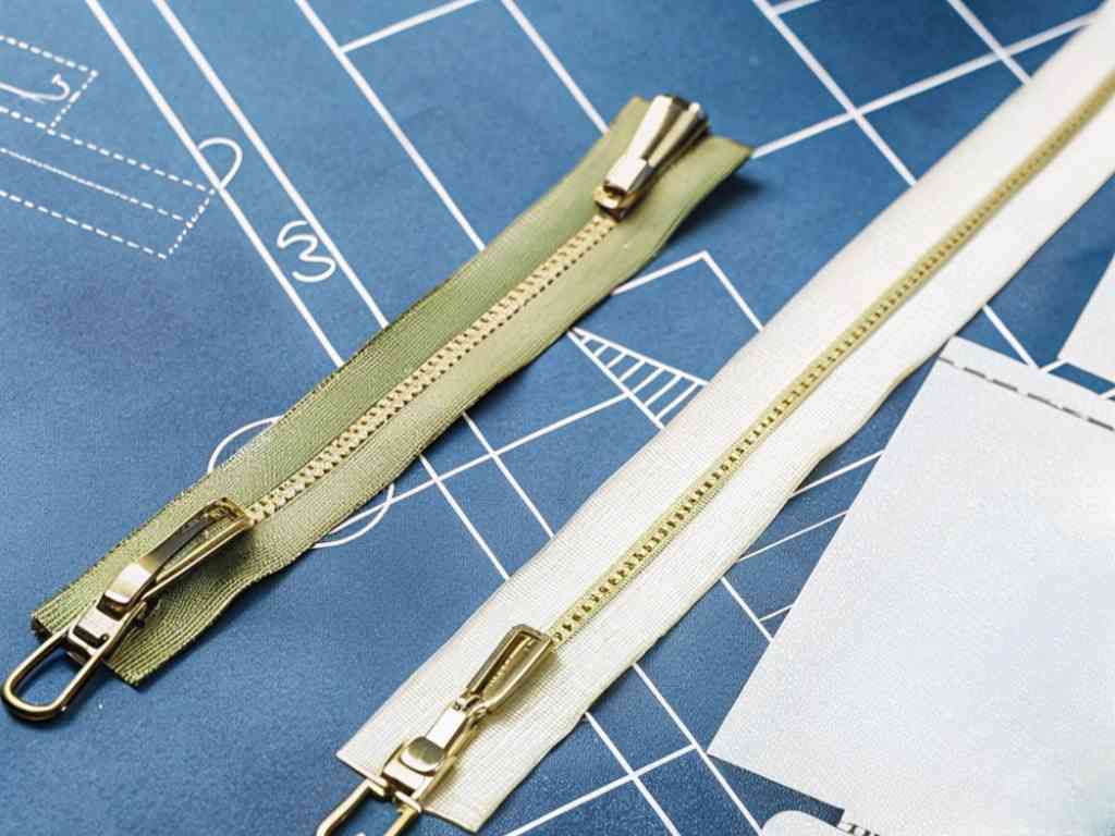 Two zippers on blue technical pattern sheet