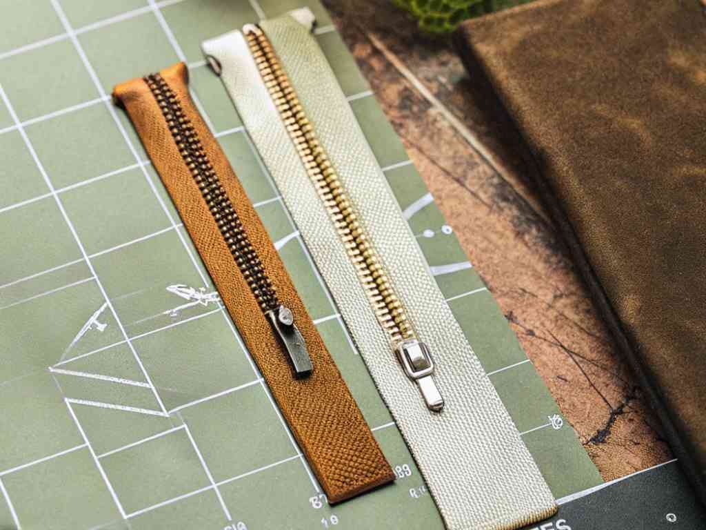 Two zippers on green cutting mat with tools