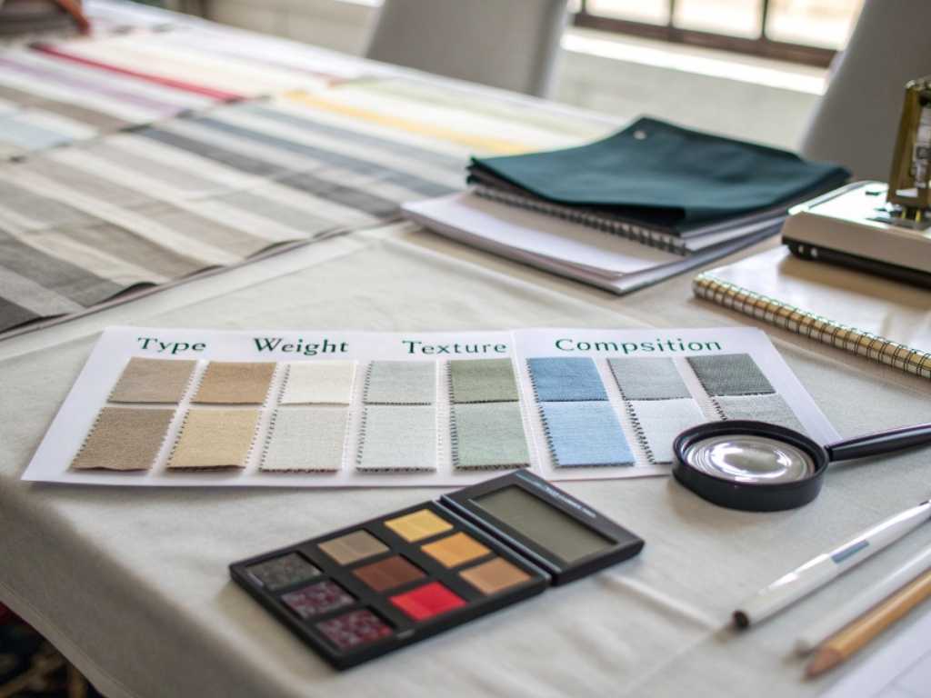 Fabric swatches and color samples on a textile designer’s desk.