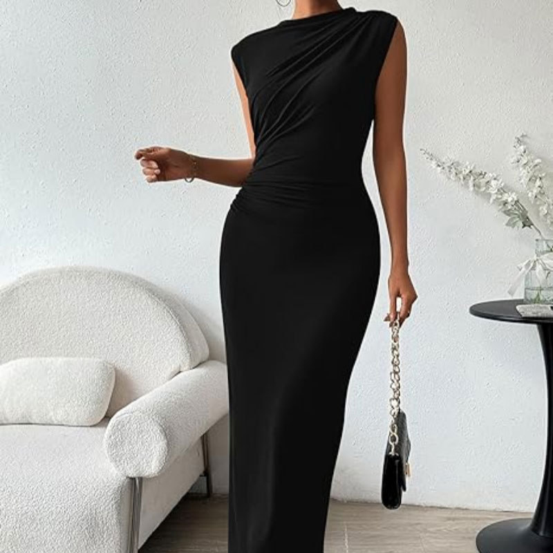 2.Ruched Sleeveless Bodycon Cocktail Dress