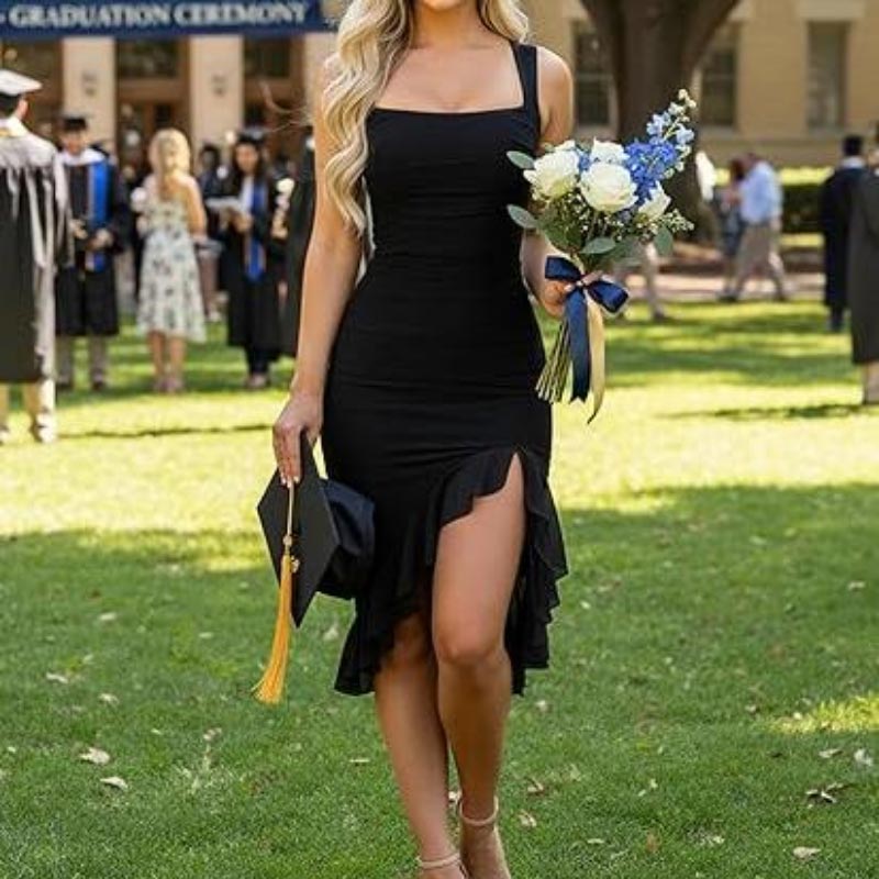 3.Sleeveless Square Neck Bodycon Dress