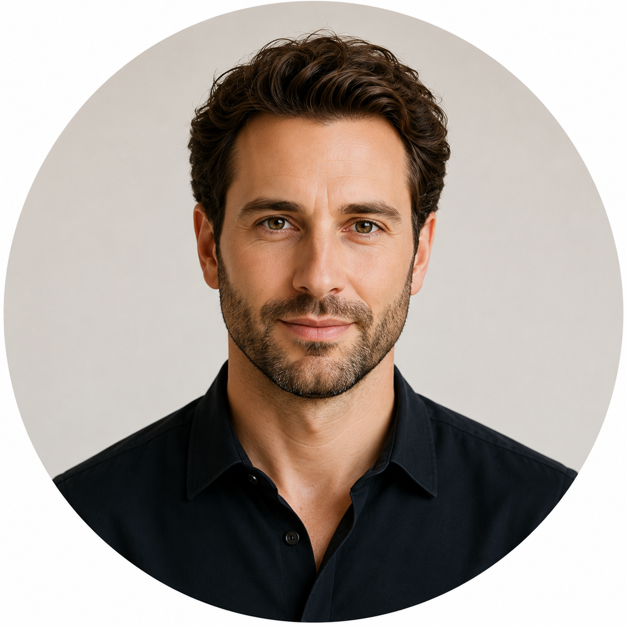 Professional circular headshot of Ethan Harrington, Product Development Manager of a US fashion label.